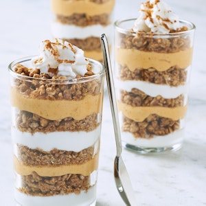 pumpkin and granola parfaits in glasses
