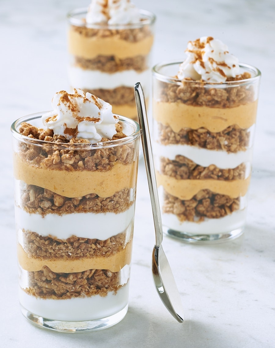 pumpkin and granola parfaits in glasses