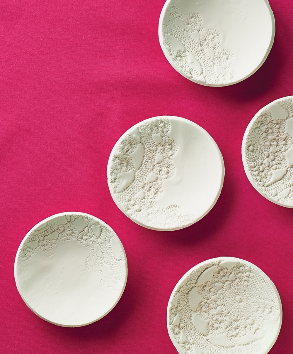 clay bowls with lace impressions
