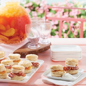 A versatile recipe, Biscuit Stacks can be served in savory and sweet ways; either is great accompanied by Peach Iced Tea.
